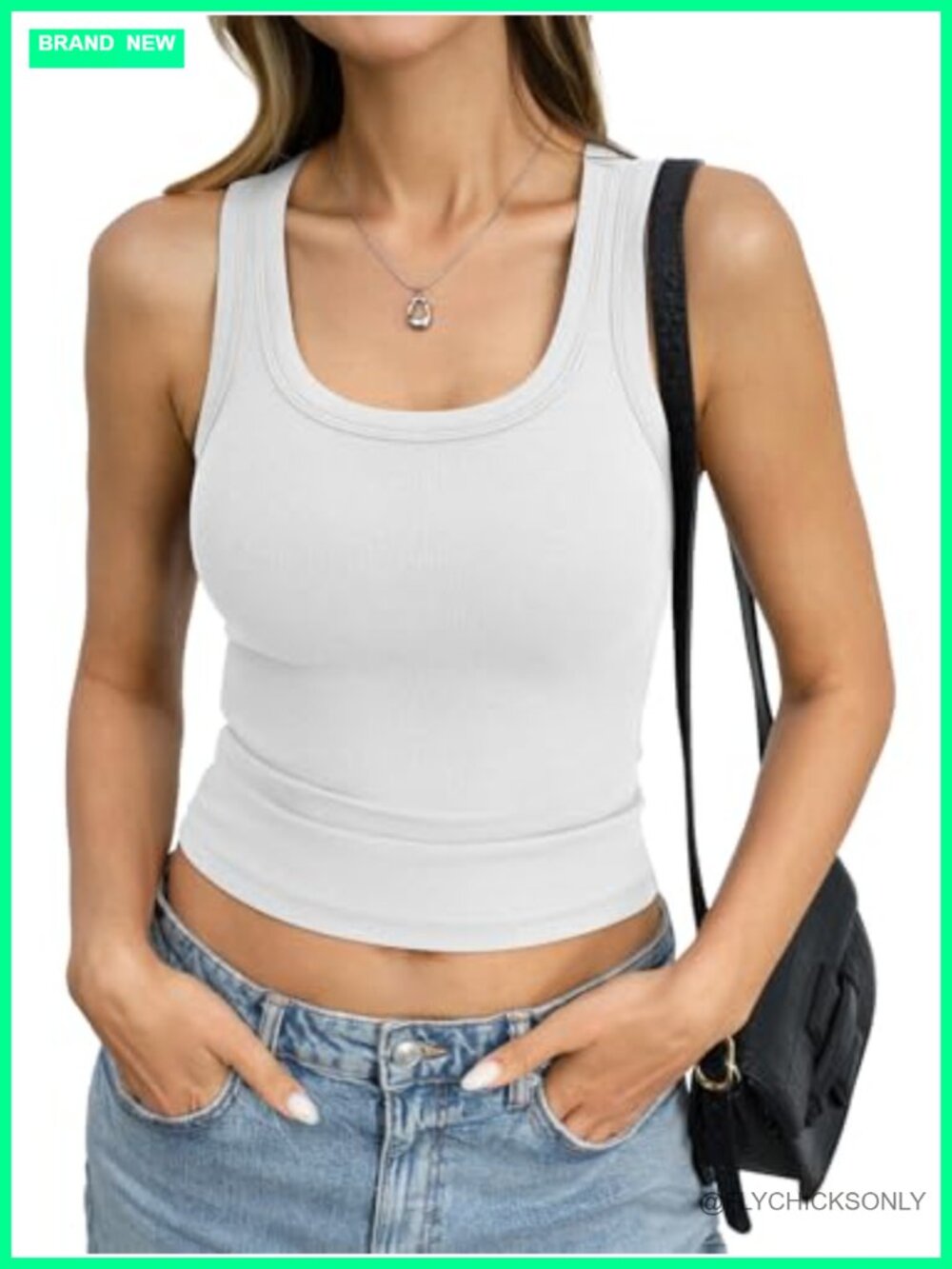 Womens Cotton Ribbed Crop Top Fitted Scoop Neck Summer Tank